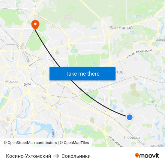 Косино-Ухтомский to Сокольники map