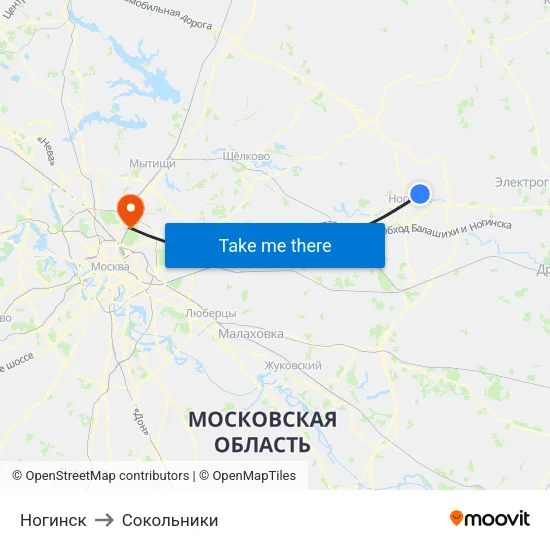 Ногинск to Сокольники map