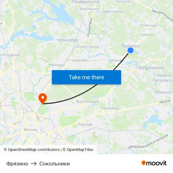Фрязино to Сокольники map