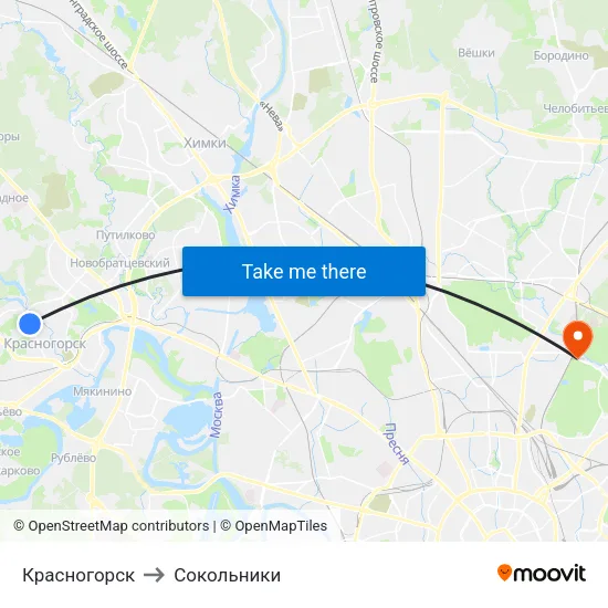 Красногорск to Сокольники map