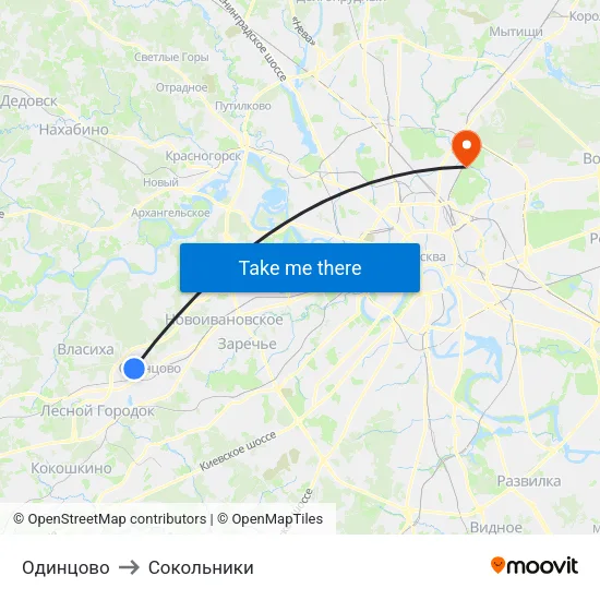 Одинцово to Сокольники map