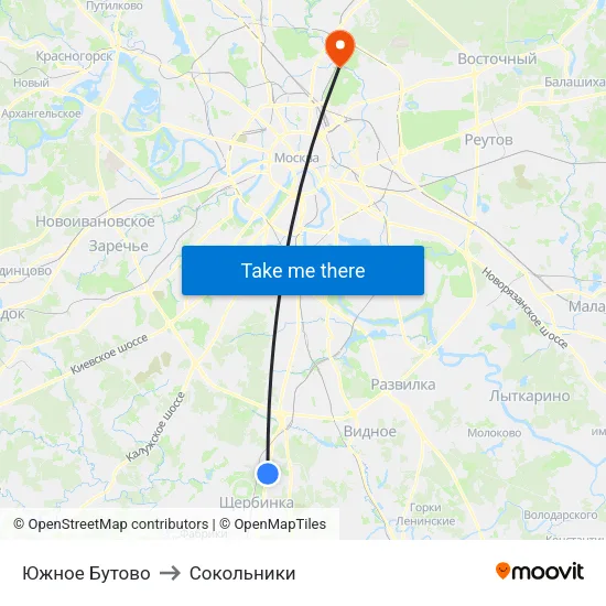 Южное Бутово to Сокольники map
