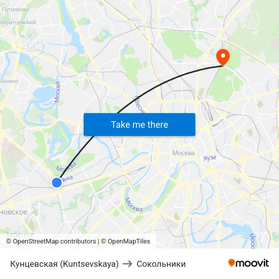 Кунцевская (Kuntsevskaya) to Сокольники map
