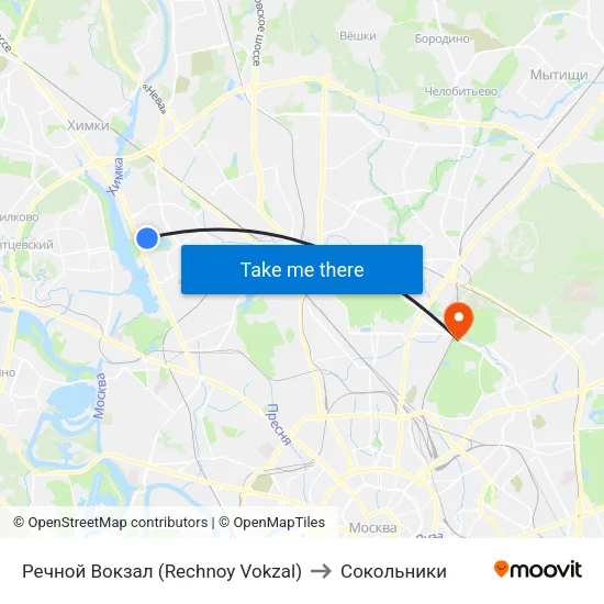 Речной Вокзал (Rechnoy Vokzal) to Сокольники map