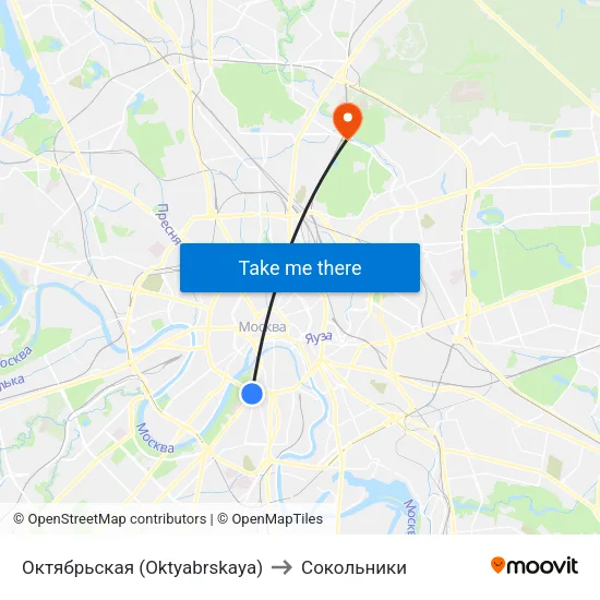 Октябрьская (Oktyabrskaya) to Сокольники map