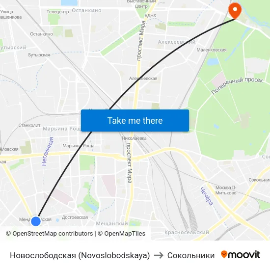 Новослободская (Novoslobodskaya) to Сокольники map