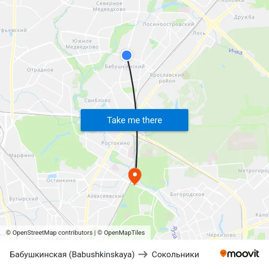 Бабушкинская (Babushkinskaya) to Сокольники map