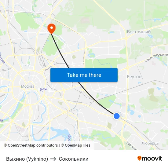 Выхино (Vykhino) to Сокольники map