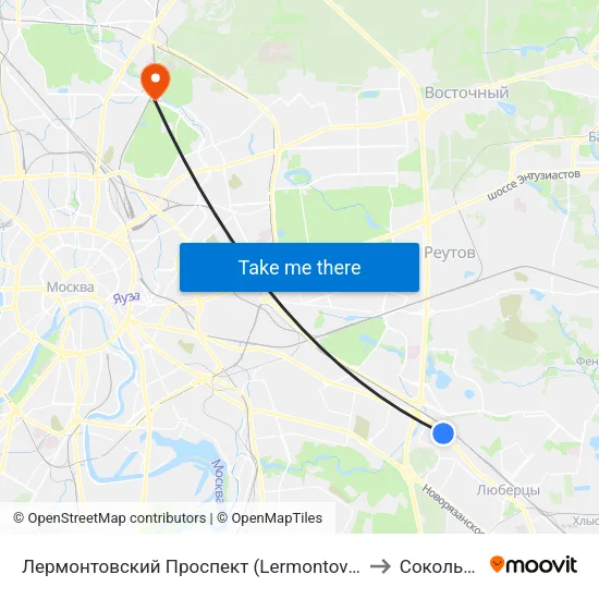 Лермонтовский Проспект (Lermontovsky Prospekt) to Сокольники map
