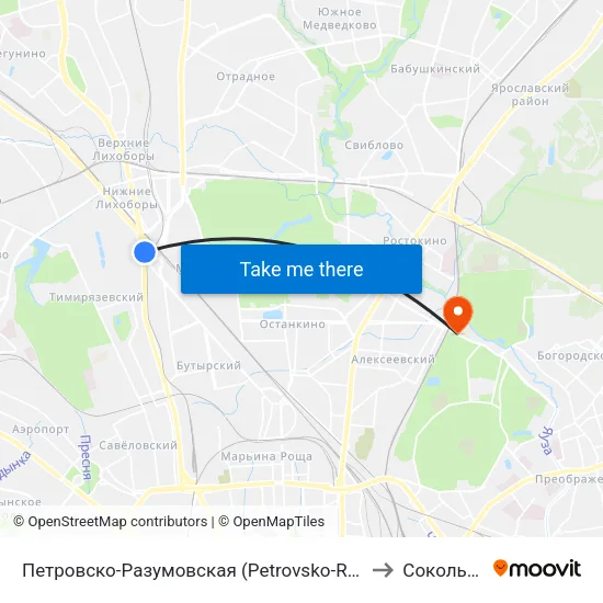 Петровско-Разумовская (Petrovsko-Razumovskaya) to Сокольники map