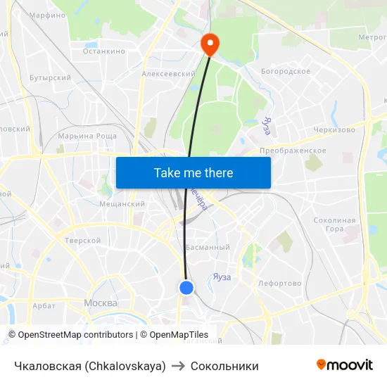 Чкаловская (Chkalovskaya) to Сокольники map