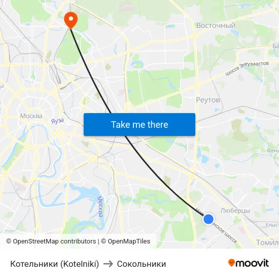 Котельники (Kotelniki) to Сокольники map