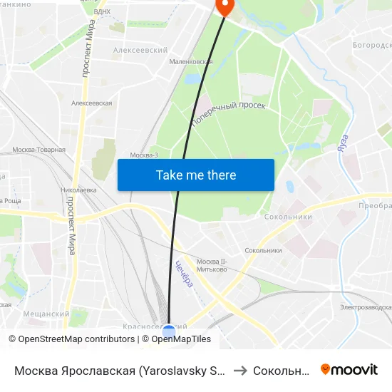 Москва Ярославская (Yaroslavsky Station) to Сокольники map