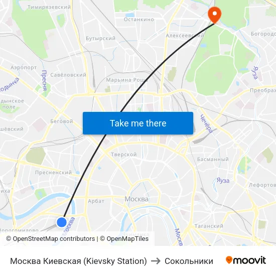 Москва Киевская (Kievsky Station) to Сокольники map