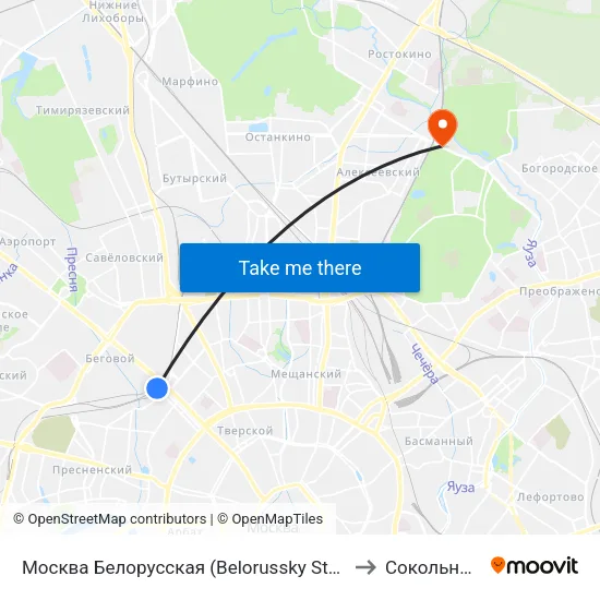 Москва Белорусская (Belorussky Station) to Сокольники map