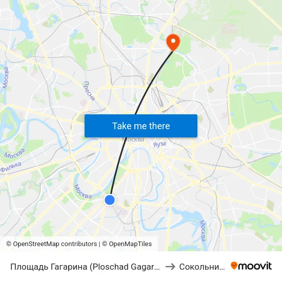 Площадь Гагарина (Ploschad Gagarina) to Сокольники map