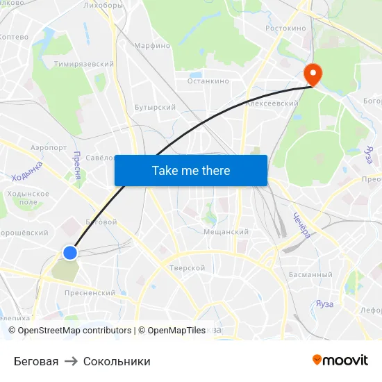 Беговая to Сокольники map