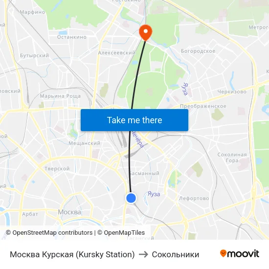 Москва Курская (Kursky Station) to Сокольники map