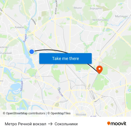 Метро Речной вокзал to Сокольники map