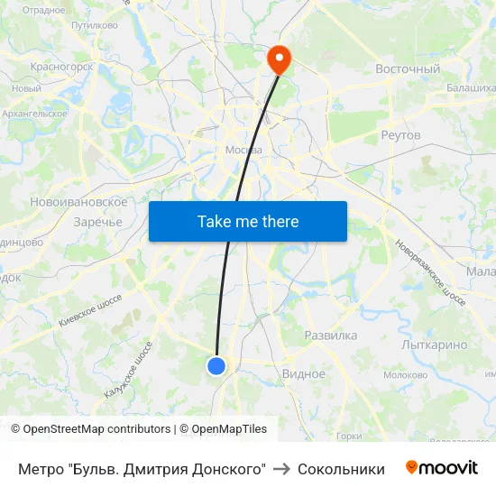 Метро "Бульв. Дмитрия Донского" to Сокольники map