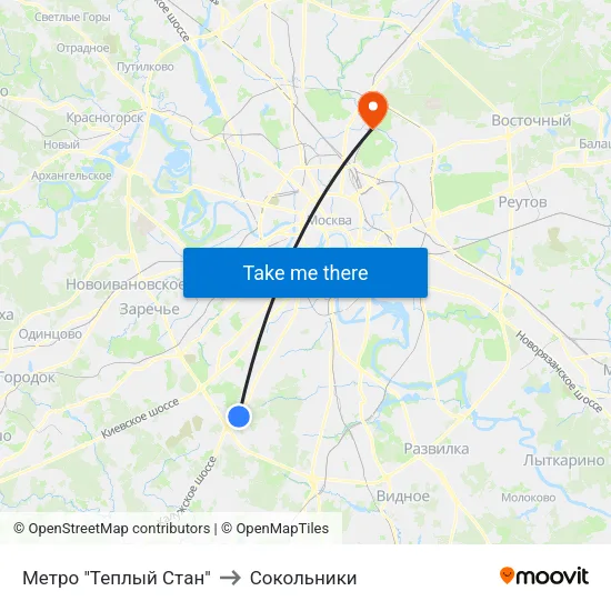Метро "Теплый Стан" to Сокольники map