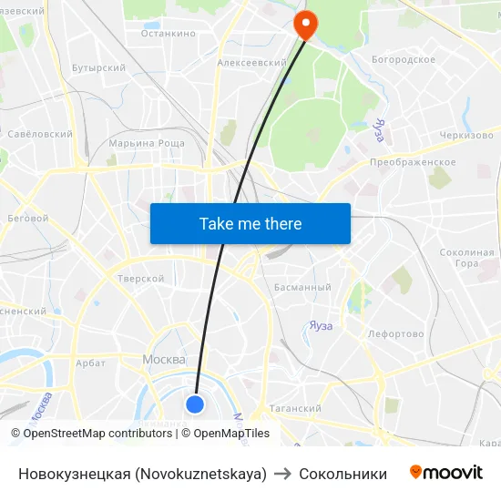 Новокузнецкая (Novokuznetskaya) to Сокольники map