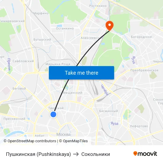 Пушкинская (Pushkinskaya) to Сокольники map