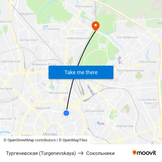 Тургеневская (Turgenevskaya) to Сокольники map
