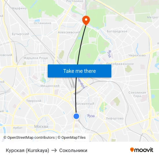 Курская (Kurskaya) to Сокольники map