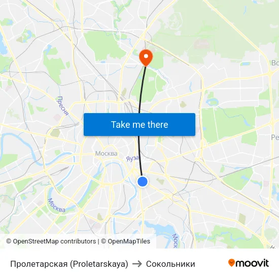 Пролетарская (Proletarskaya) to Сокольники map