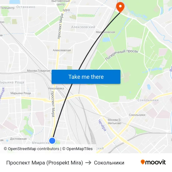 Проспект Мира (Prospekt Mira) to Сокольники map