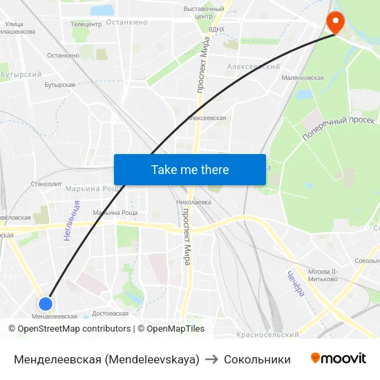 Менделеевская (Mendeleevskaya) to Сокольники map