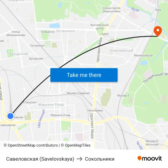 Савеловская (Savelovskaya) to Сокольники map