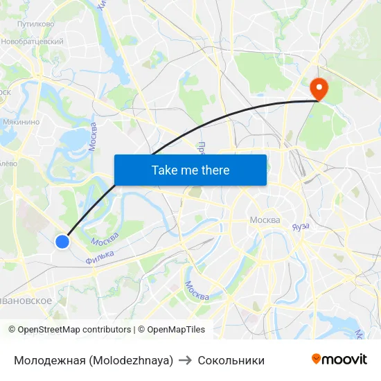 Молодежная (Molodezhnaya) to Сокольники map