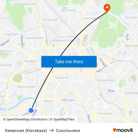 Киевская (Kievskaya) to Сокольники map