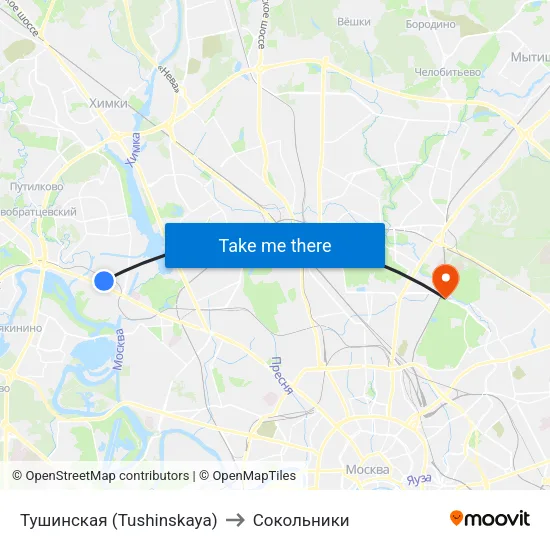 Тушинская (Tushinskaya) to Сокольники map
