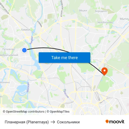 Планерная (Planernaya) to Сокольники map
