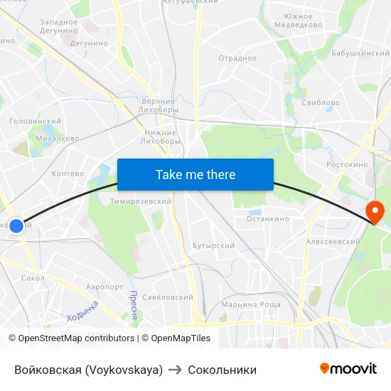 Войковская (Voykovskaya) to Сокольники map