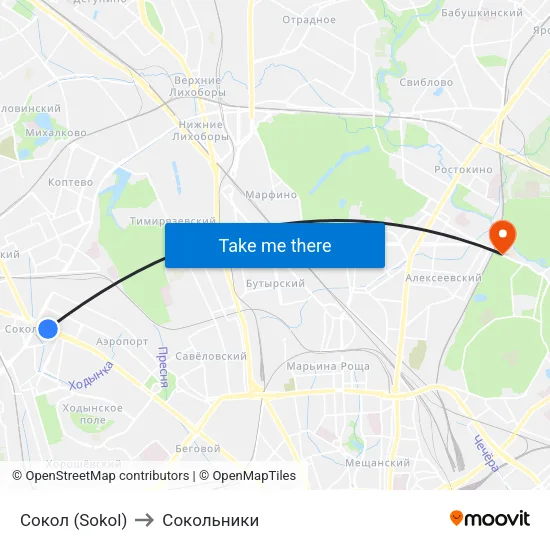 Сокол (Sokol) to Сокольники map