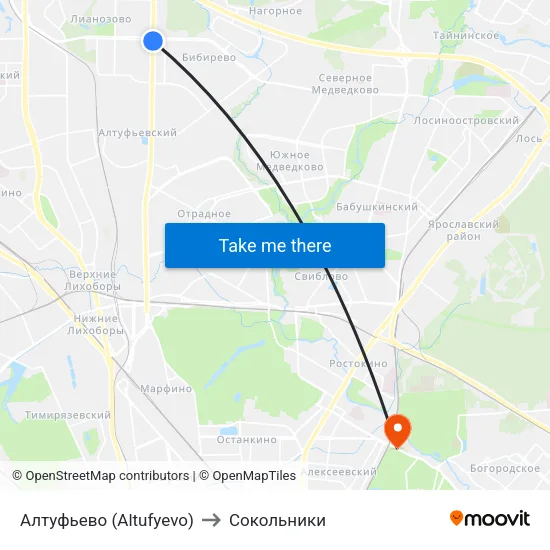 Алтуфьево (Altufyevo) to Сокольники map