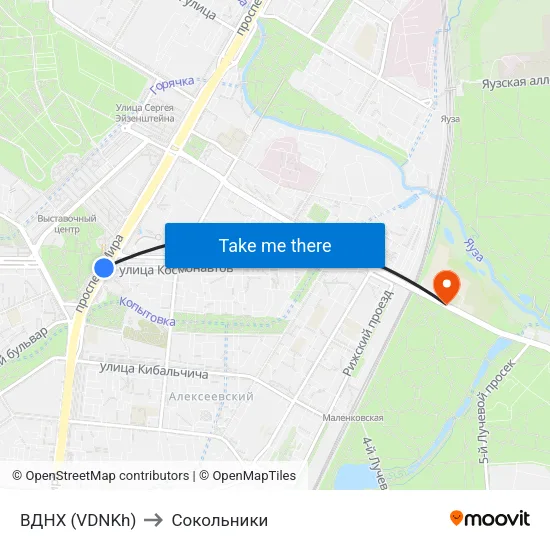 ВДНХ (VDNKh) to Сокольники map