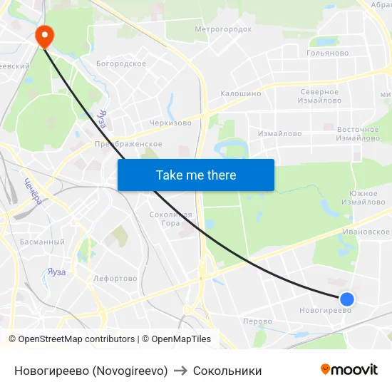Новогиреево (Novogireevo) to Сокольники map