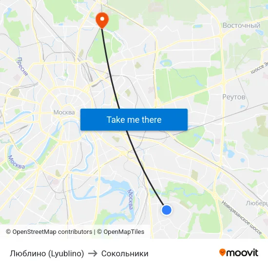 Люблино (Lyublino) to Сокольники map