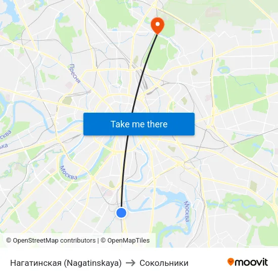 Нагатинская (Nagatinskaya) to Сокольники map