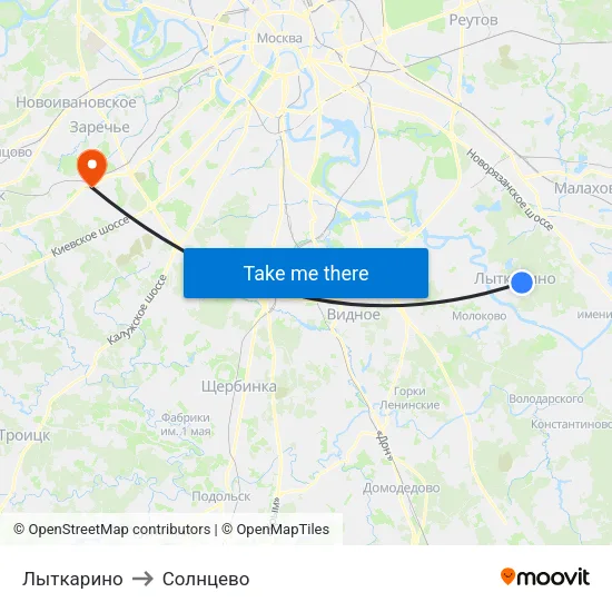 Лыткарино to Солнцево map