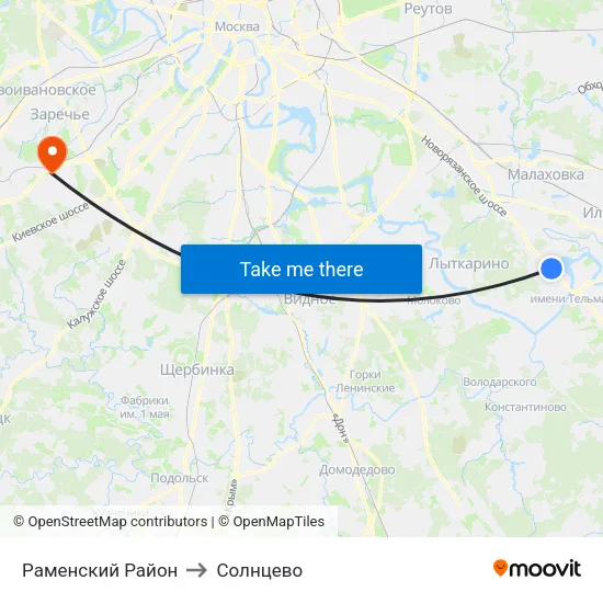 Раменский Район to Солнцево map