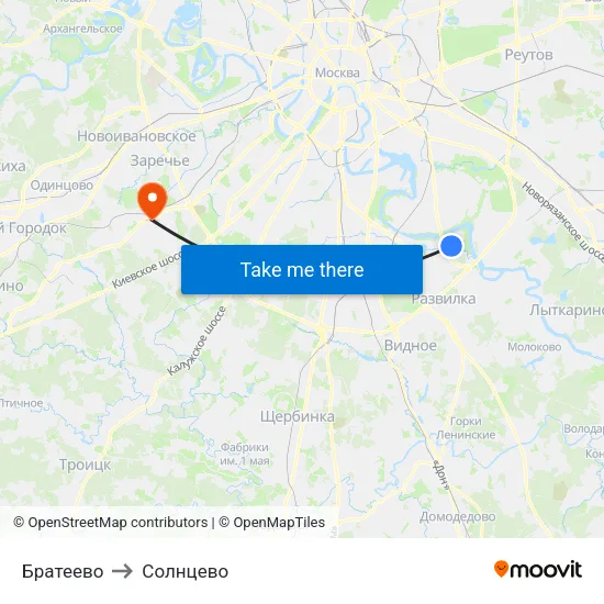 Братеево to Солнцево map