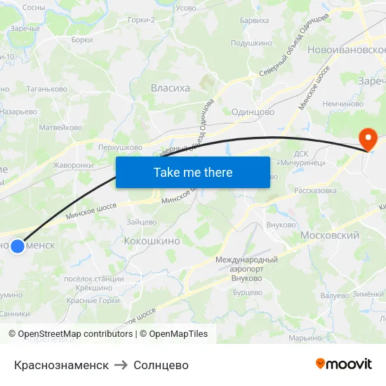 Краснознаменск to Солнцево map