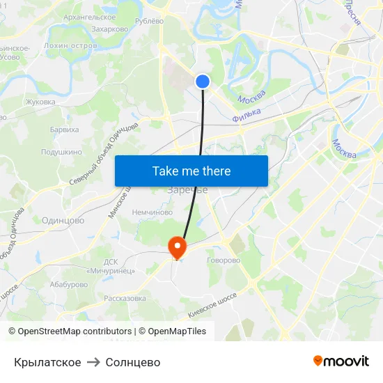 Крылатское to Солнцево map