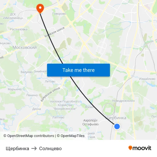 Щербинка to Солнцево map
